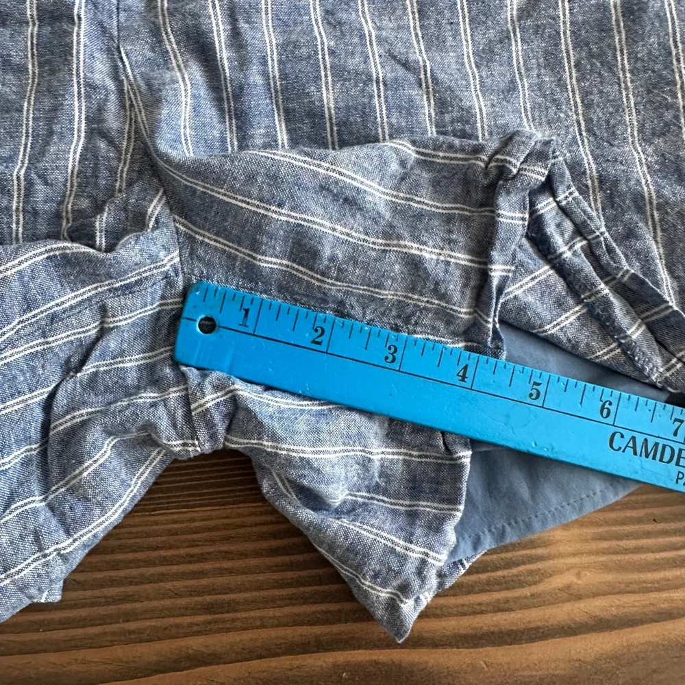 Nine West Linen Blend Shorts Womens M Blue White Striped High Waist Belted
